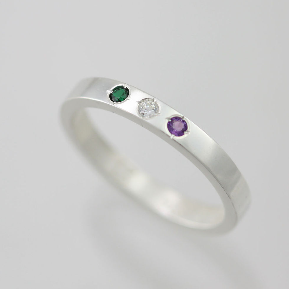Thumbnail: 3mm Birthstone Mother's Ring  in Sterling Silver