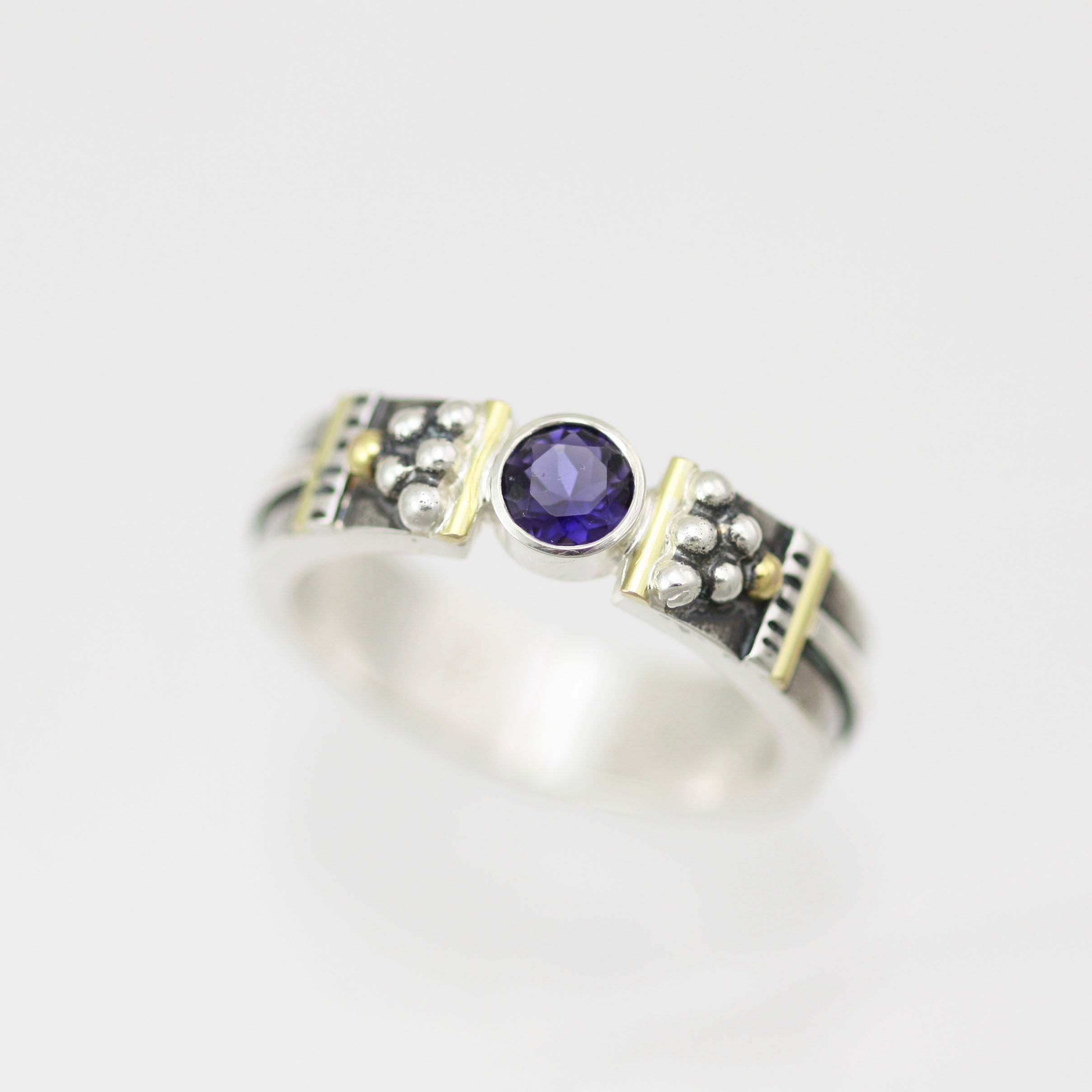 Totem Tension Ring with Iolite in Sterling Silver & 14ky Gol