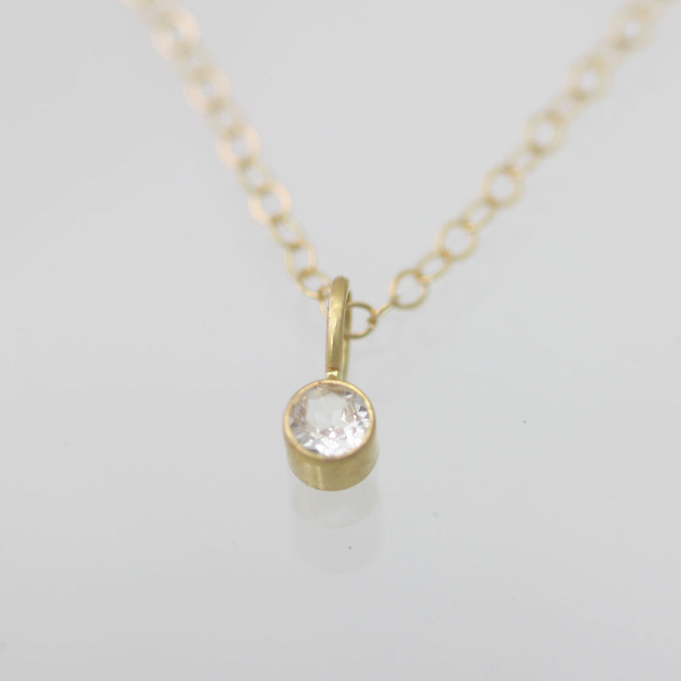 Thumbnail: White Topaz Drop Necklace 3mm in 14k Gold