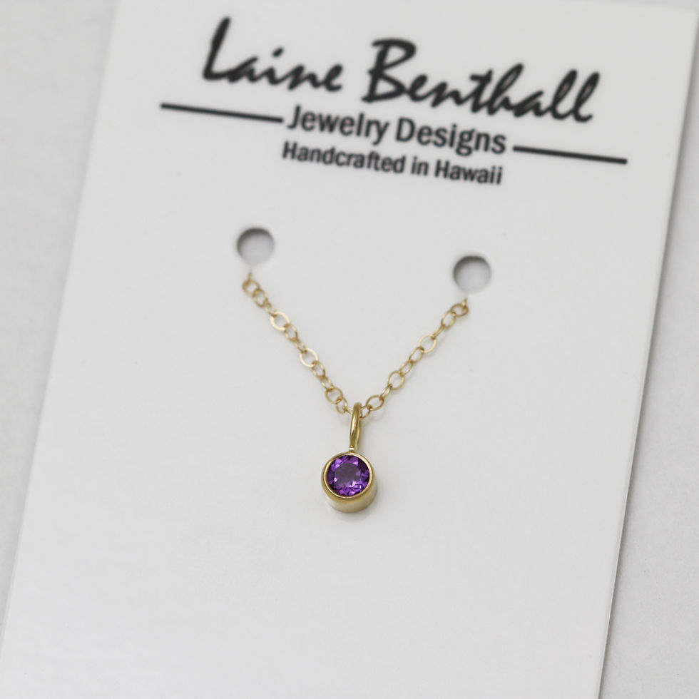 Thumbnail: Amethyst Drop Necklace 4mm in 14ky Gold