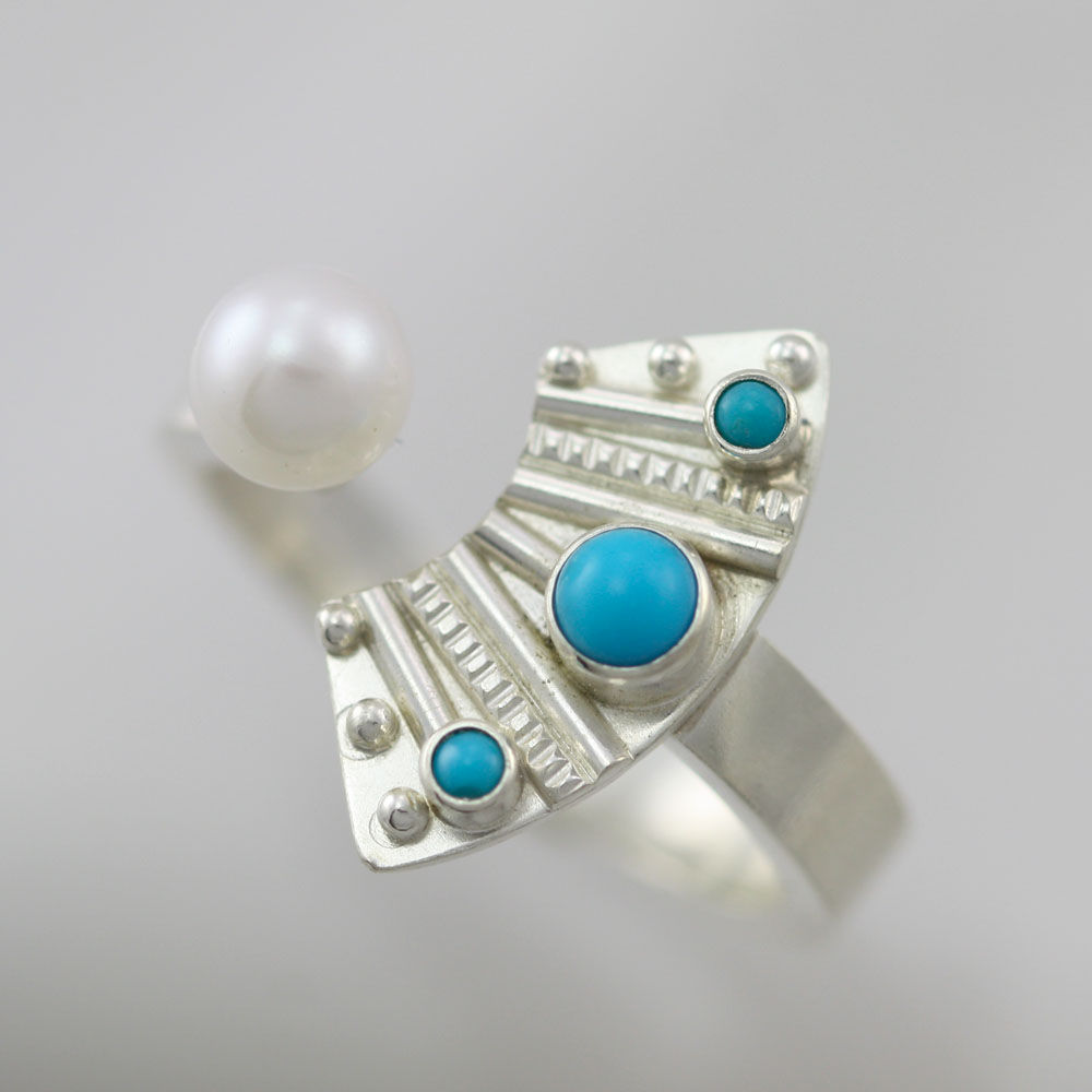 Totem with 3 Stones Split Ring with Pearl & Turquoise