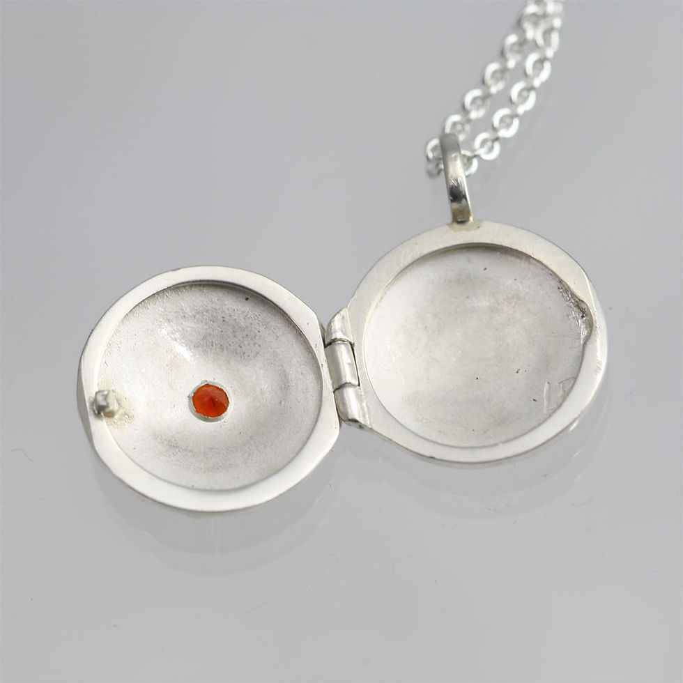 Thumbnail: Sunburst Locket with Mexican Fire Opal in sterling silver, Small