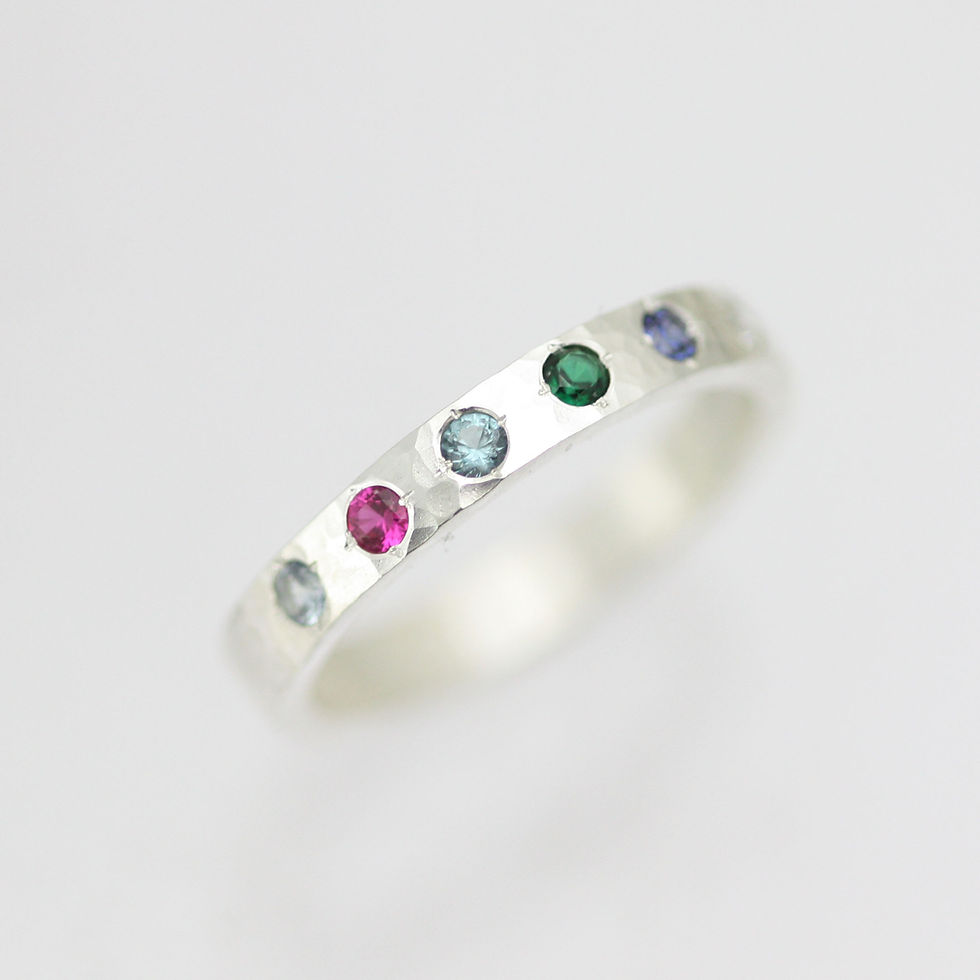 Thumbnail: 3mm Hammered Birthstone Mother's Ring in Sterling Silver
