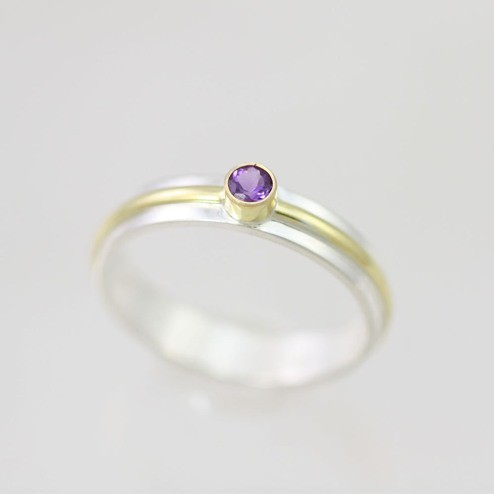 Thumbnail: 1 Stone Wrap Ring with 3mm Birthstone in sterling silver and 14ky