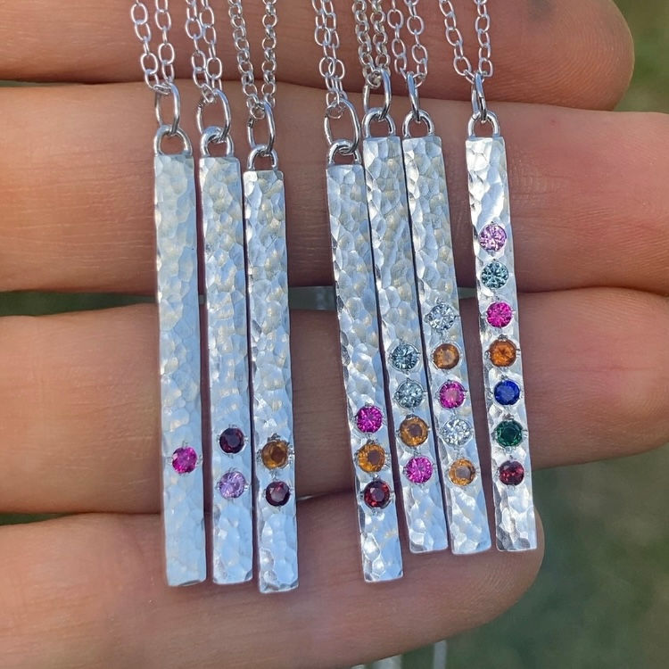 Thumbnail: Hammered Birthstone Mother's Necklace in Sterling Silver