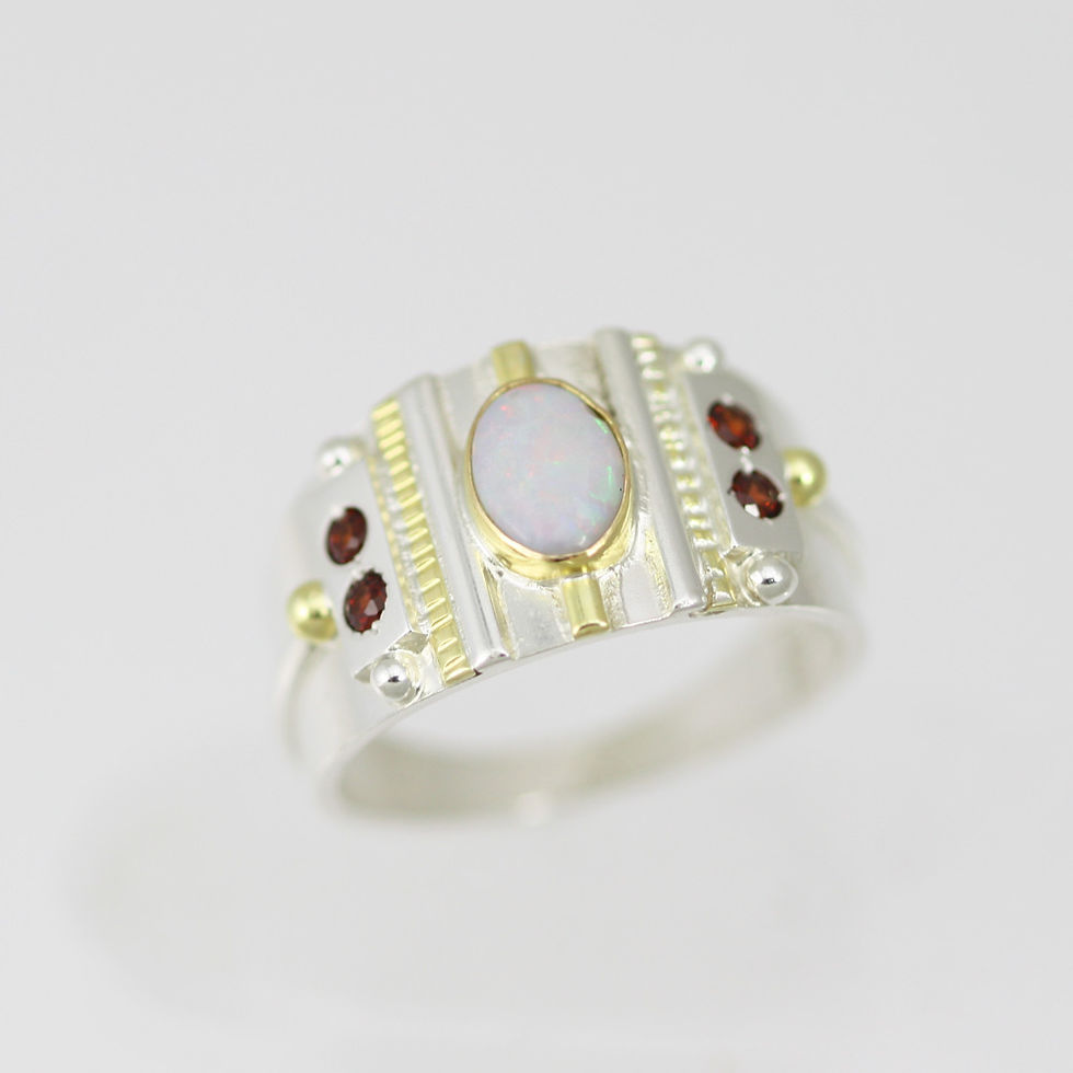 Thumbnail: Oval Totem Ring with Opal & Garnet