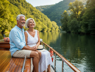 retired couple enjoying a river cruise