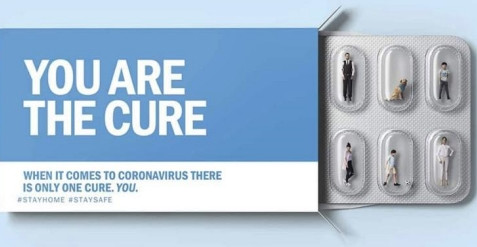 A creative concept of a pill box with the headline You Are the Cure and the pills are all people