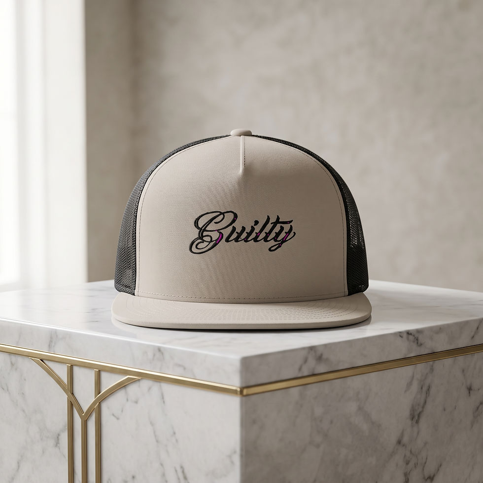 Thumbnail: GUILTY high-profile trucker cap – Tan Front / Black Mesh