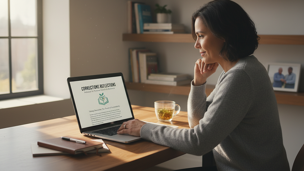Eye-level view of a person reading a self-improvement blog on a laptop