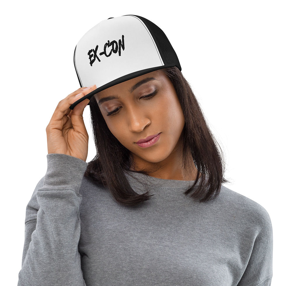 Thumbnail: EX-CON White & Black Trucker Cap | High Profile Flat Bill Hat