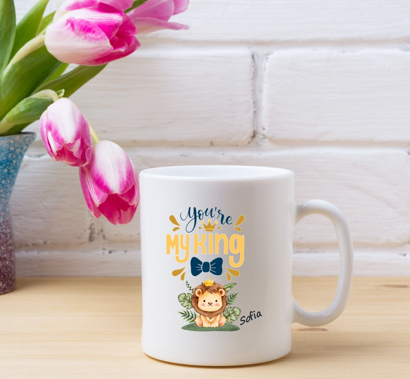 Miniatura: Tazza personalizzata con stampa per la festa del papà, con il leone e il suo cucciolo. Stampa nome papà e bimbo o bimba