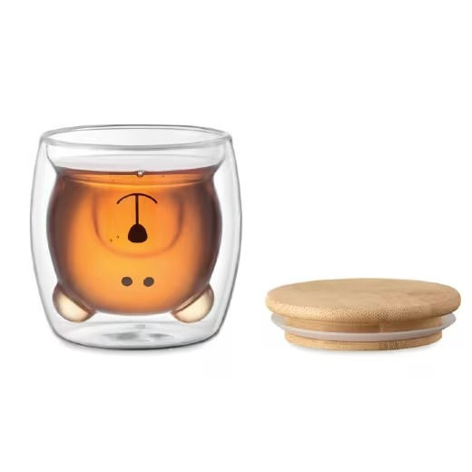 Miniatura: tazza a forma di orsetto con tappo in bamboo personalizzato con il nome