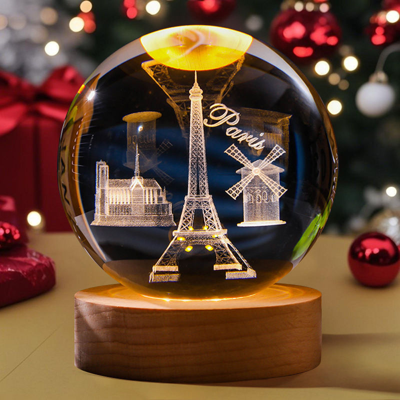 Thumbnail: 3D Engraved Crystal Ball Night Light Astronaut LED Luminous Desktop Ornament