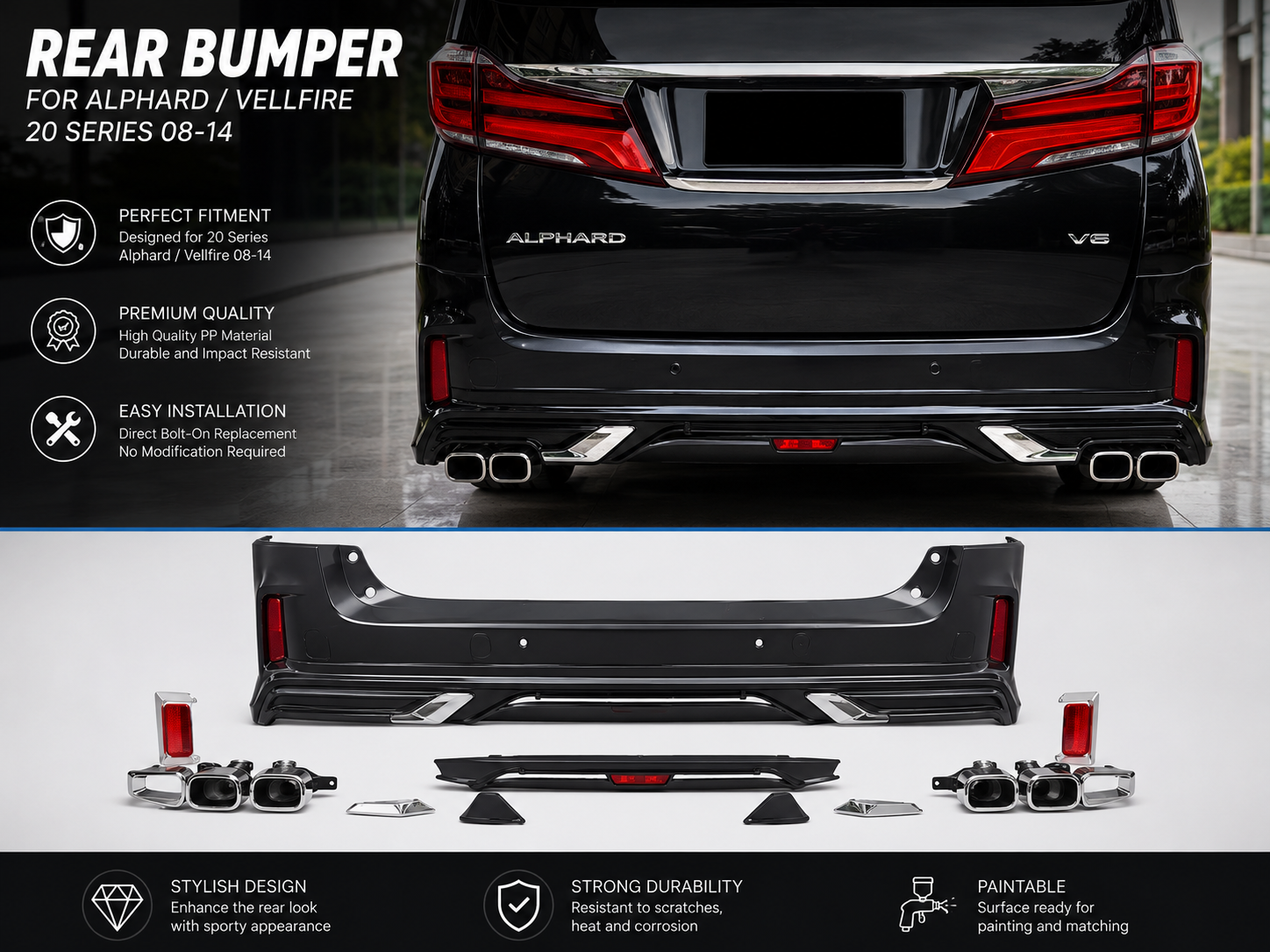 Rear Bumper FOR Alphard/Vellfire 20 Series 08-14