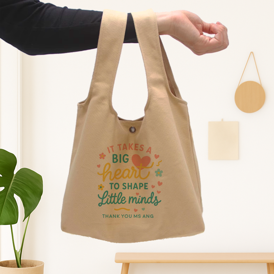 Thumbnail: Big Heart Shape Little Minds Personalised Foldable Canvas Bag