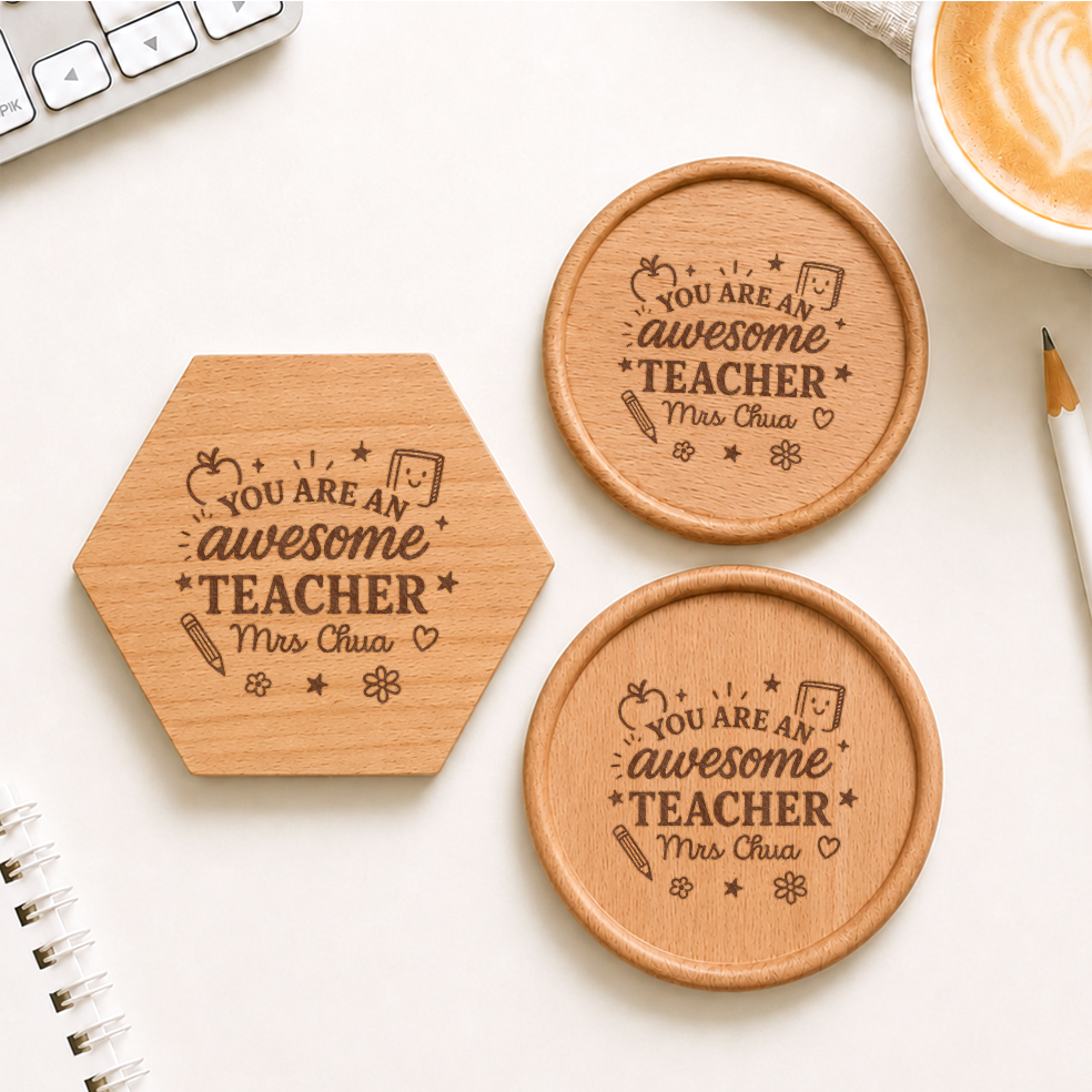 Awesome Teacher Personalised Wood Coaster
