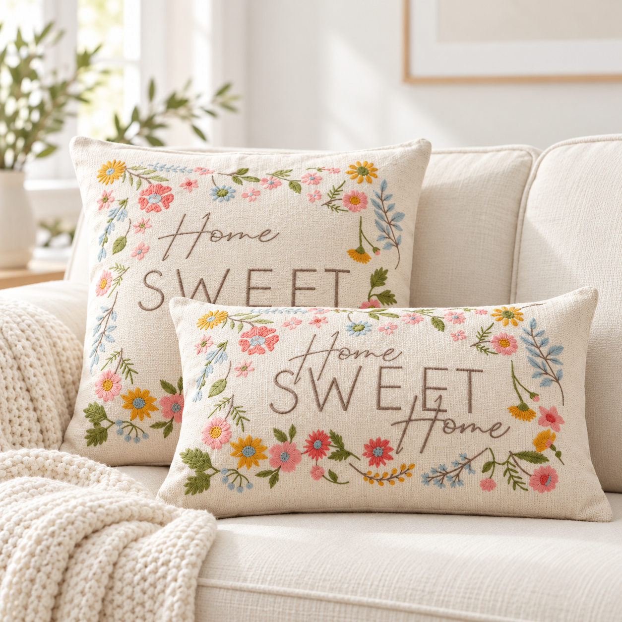 Home Sweet Home Embroidered Cushion Cover