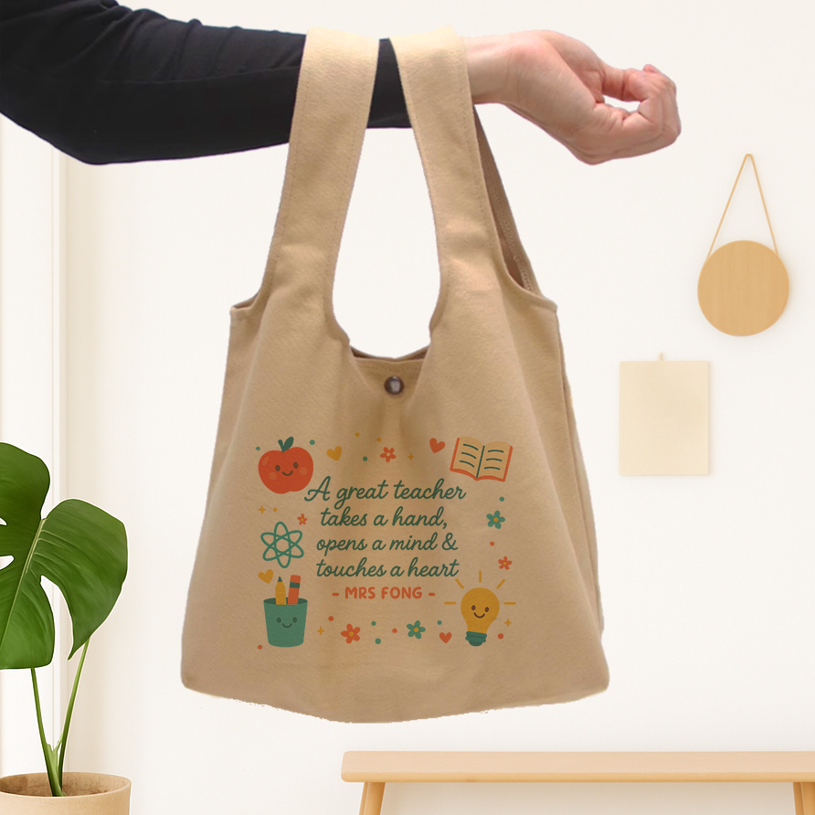 Thumbnail: Teacher Touches Heart Foldable Canvas Bag