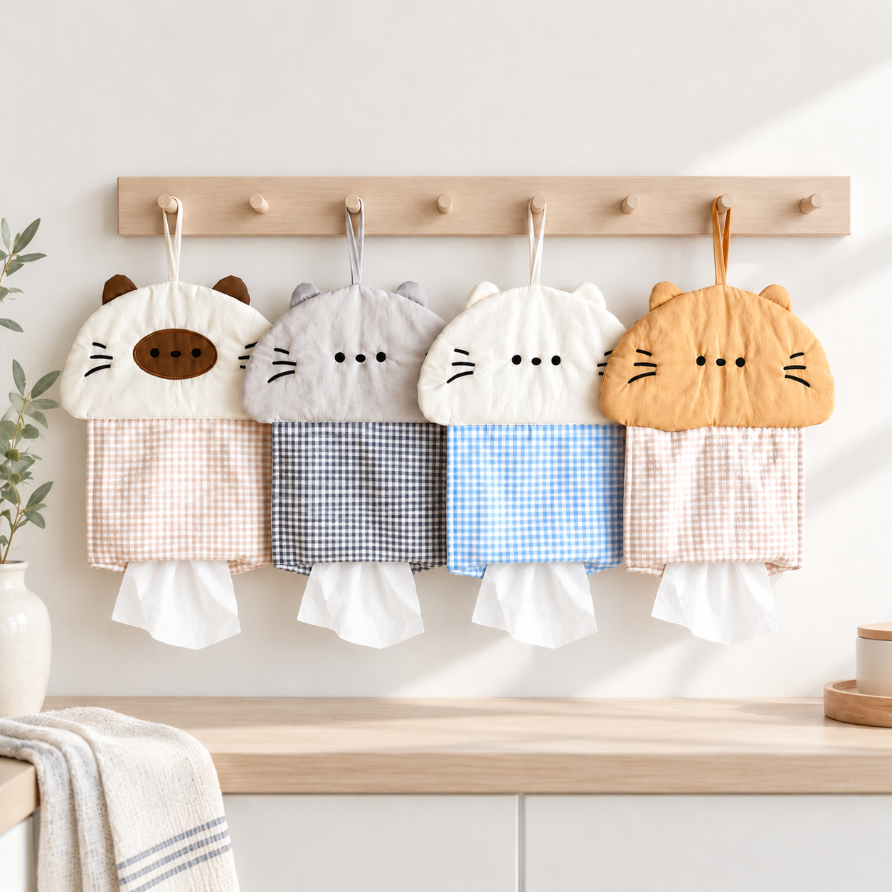 Kitty Gingham Hanging Tissue Holder