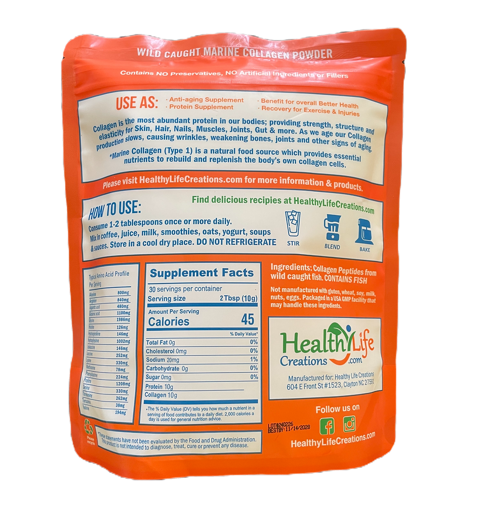 Thumbnail: Premium Marine Collagen Peptides: Wild Caught Fish Source, Unflavored 10.3oz bag