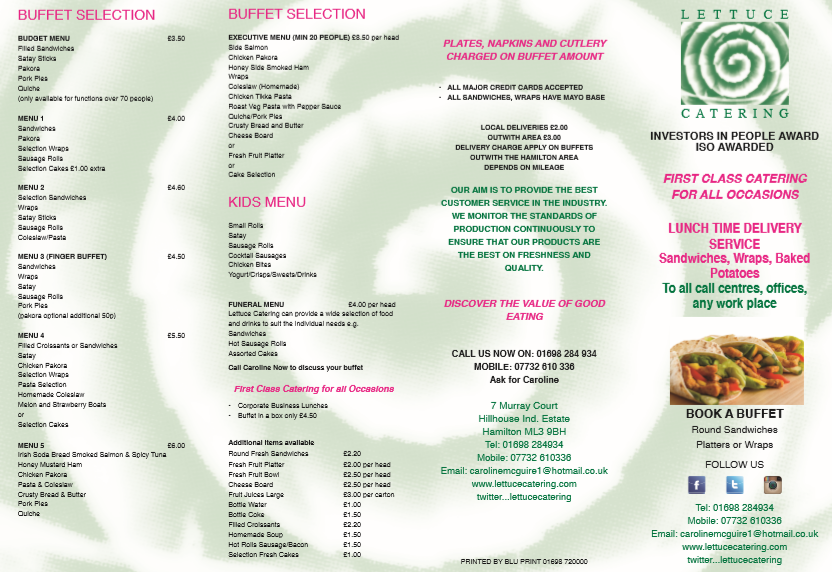 MENU Lettuce Catering