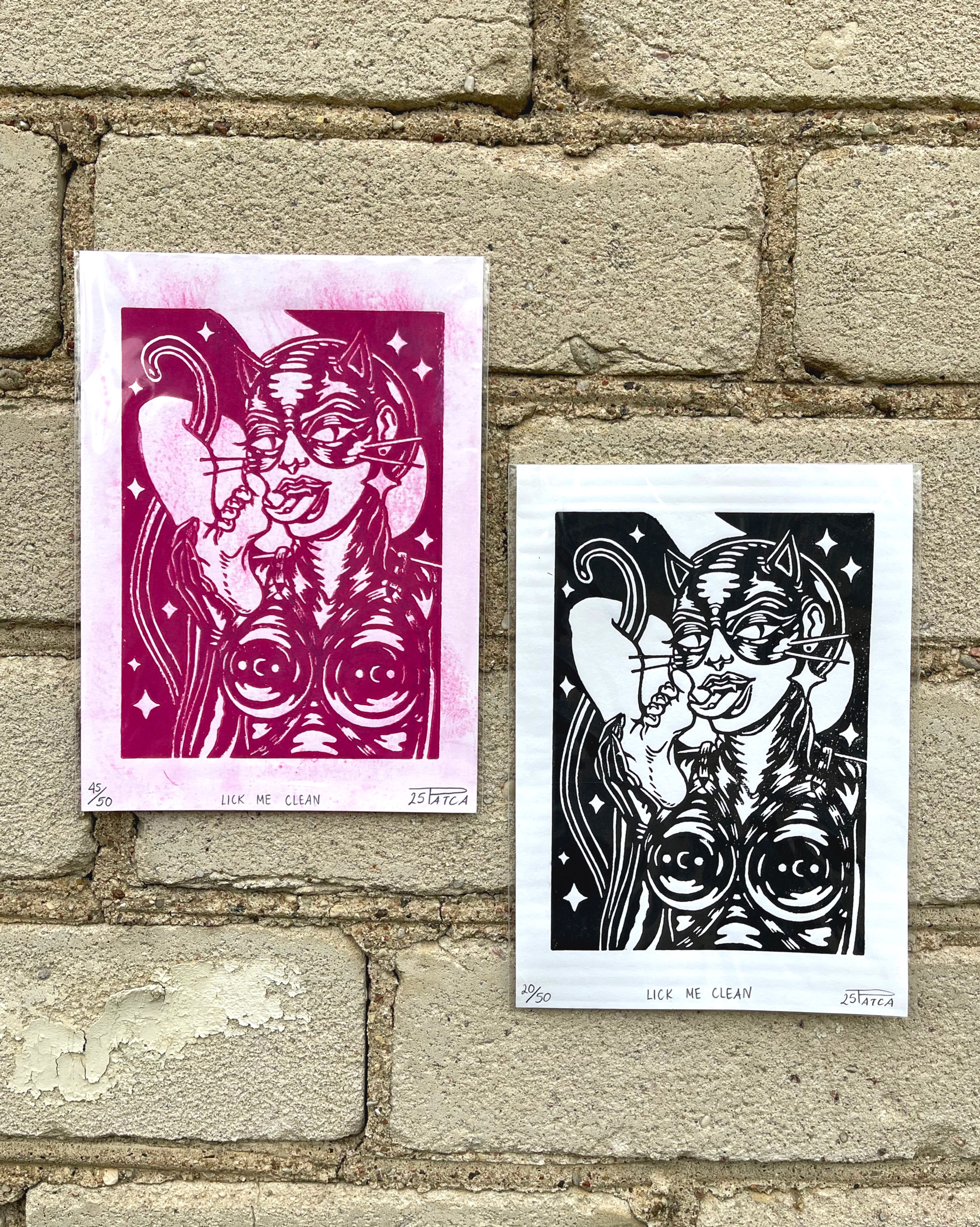 'Lick Me Clean' | Linocut print