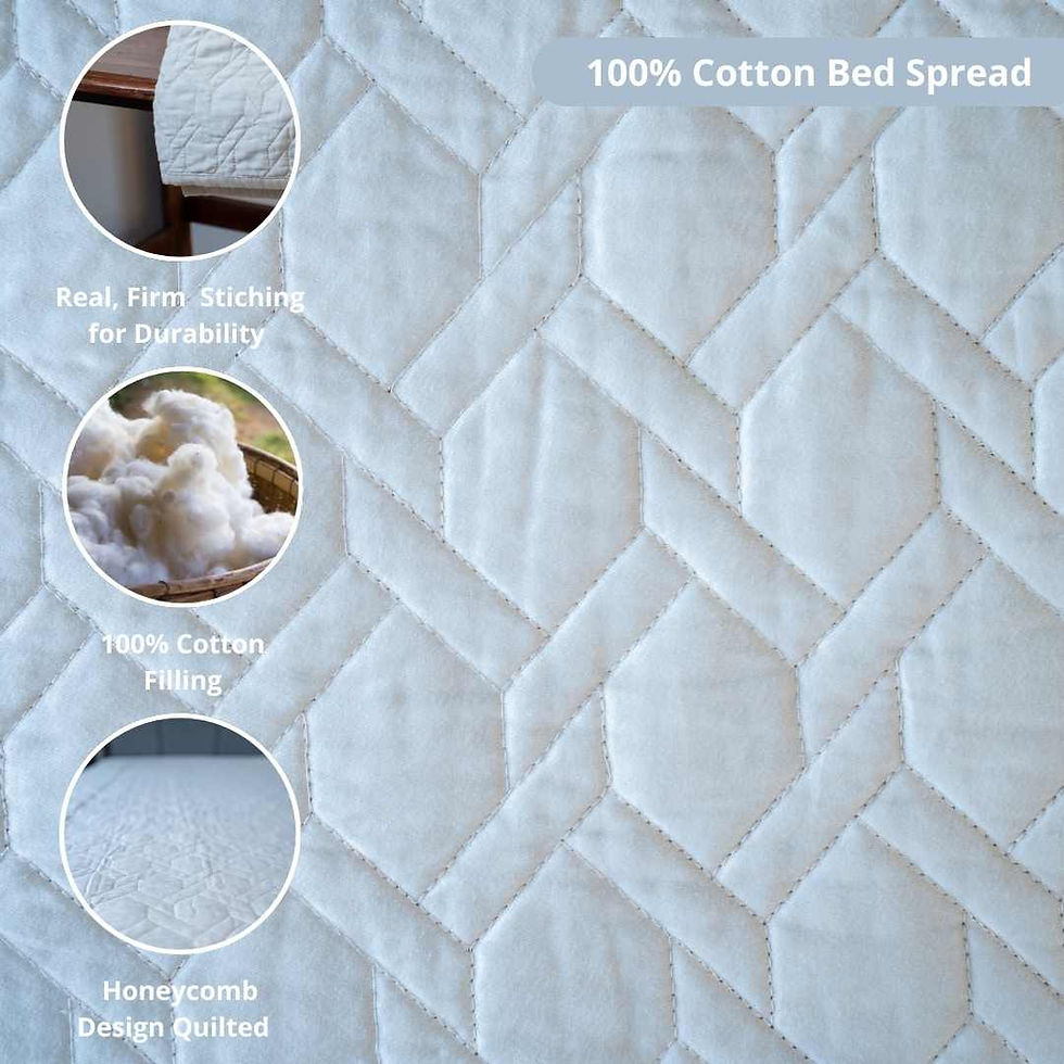 Thumbnail: Home Prides 5 piece 100% Cotton quilted bed spread set with 100% cotton filling. Oeko-Tex Certified & zero plastic Packaging