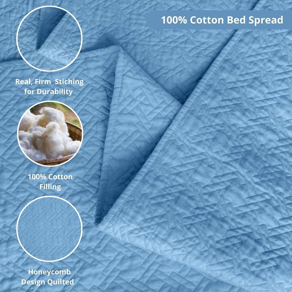 Thumbnail: Home Prides 5 piece 100% Cotton quilted bed spread set with 100% cotton filling. Oeko-Tex Certified & zero plastic Packaging