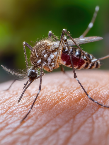 Anopheles-Mücke sticht in menschliche Haut – Malariaprophylaxe in der Schwangerschaft