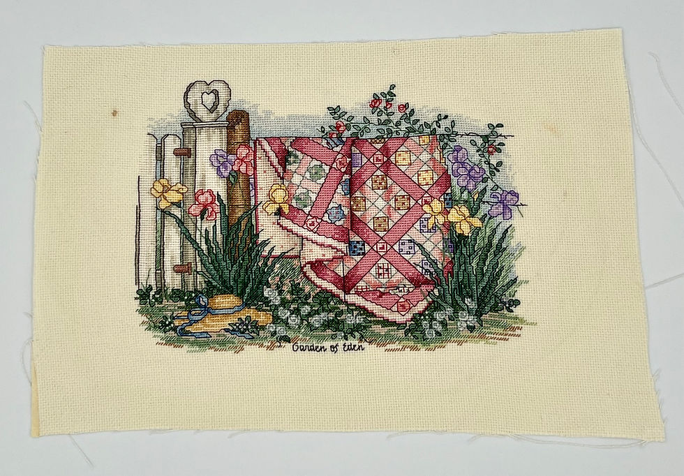 Thumbnail: Finished Unframed Paula Vaughan Pattern - Garden of Eden Stitched 1 over 1