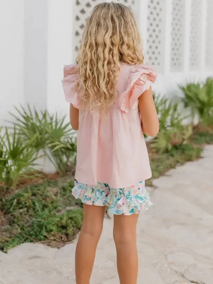 Thumbnail: Adorable Sweetness Girls Blush Pastel Floral Ruffle Short Set