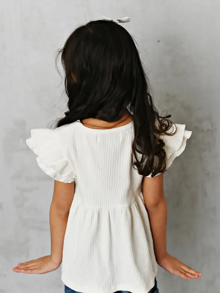 Thumbnail: Oopsie Daisy White Double Ruffle Flutter Sleeve Spring Summer Shirt