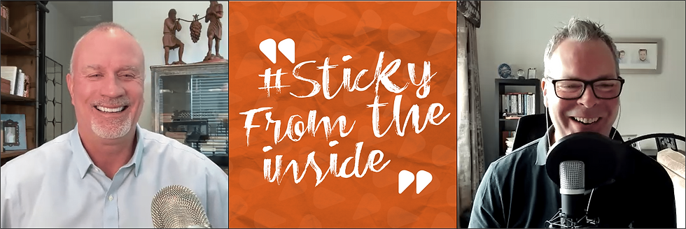 Two smiling men discussing axiology on the sticky from the inside podcast