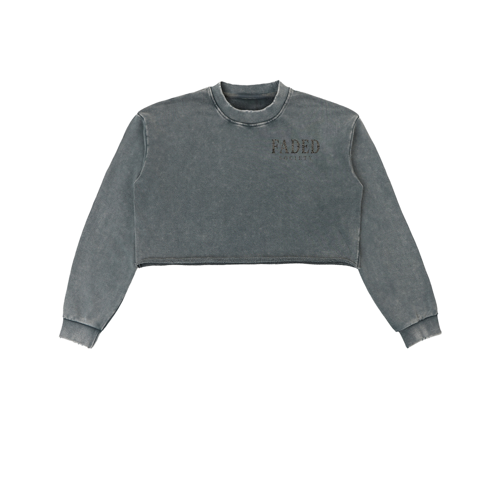 Thumbnail: Snow Washed Raw Edge Cropped Sweatshirt