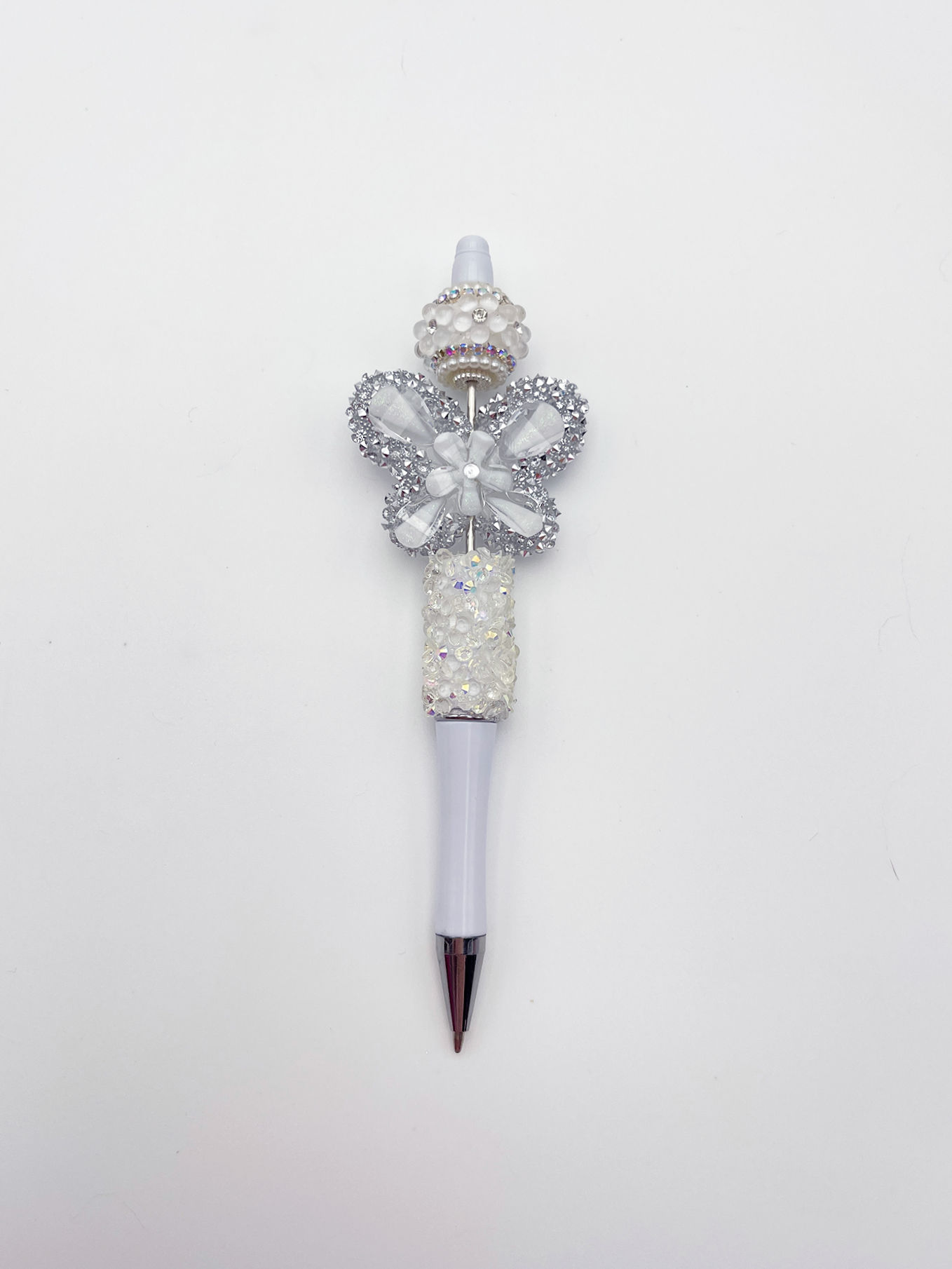 Y2K White Rhinestone Butterfly Bedazzle Pen