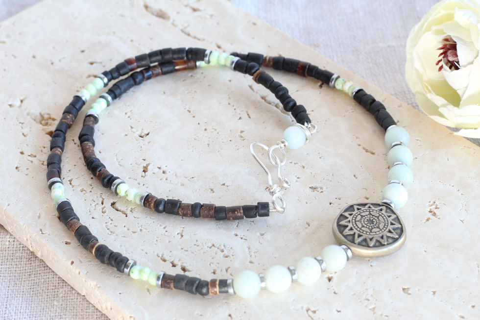 Amazonite Necklace with Wooden Beads