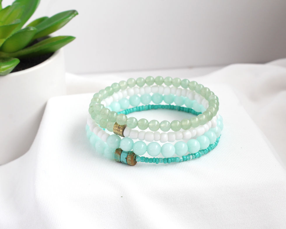 Pastel Green Aventurine & Jade memory wire bracelet