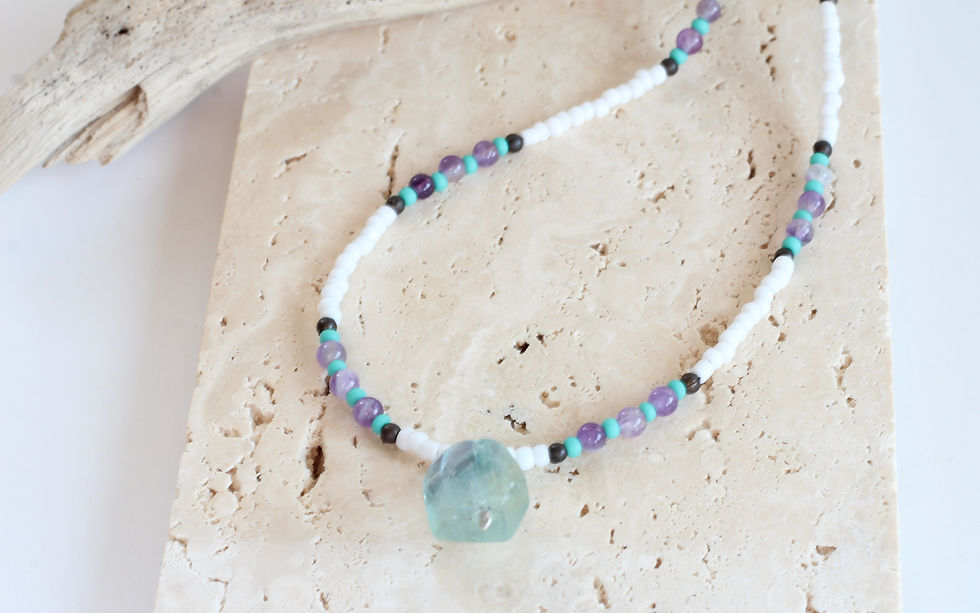 Sea Glass & Amethyst Coastal Necklace Handmade