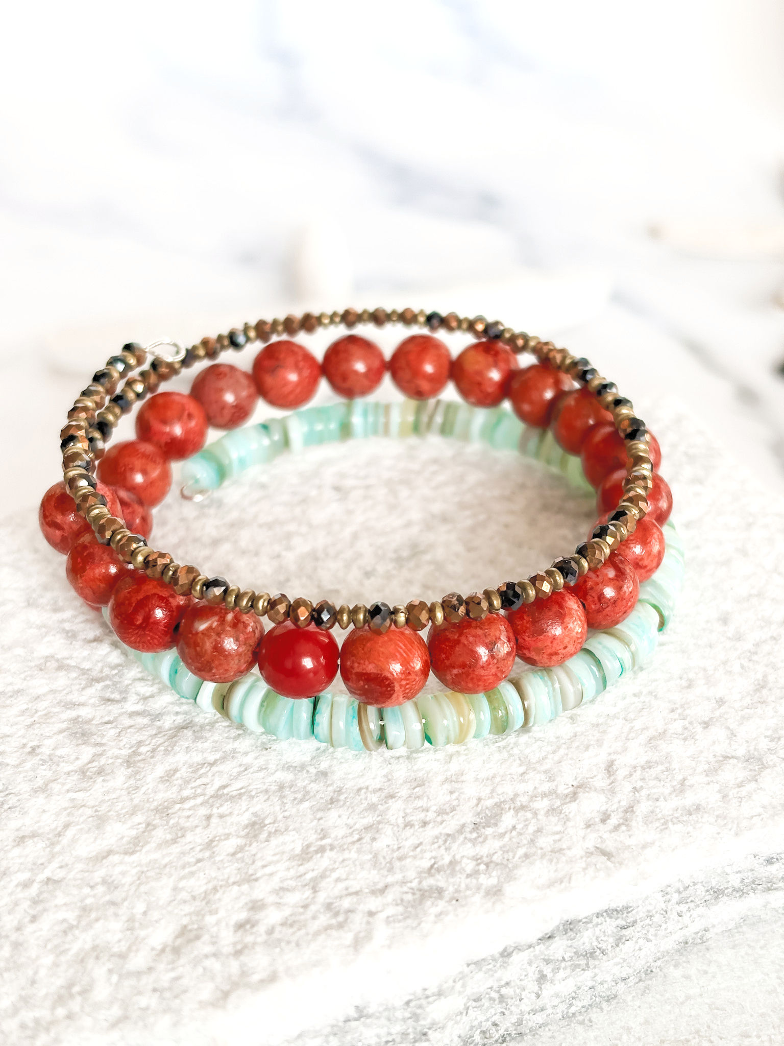 coral and shell bracelet