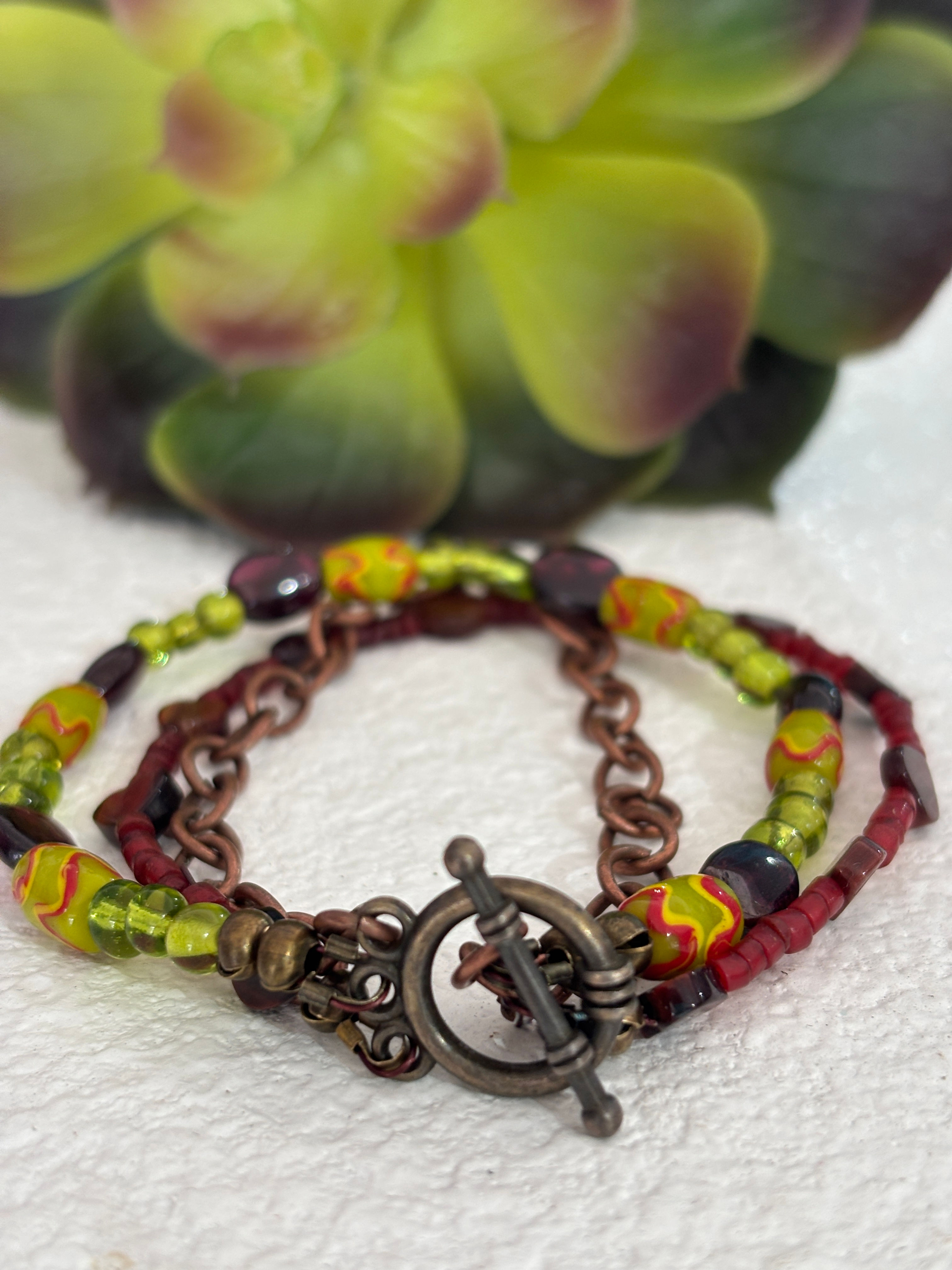 Garnet and Greed Beaded Bracelet