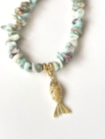 Larimar Chip Necklace With Fish Pendant