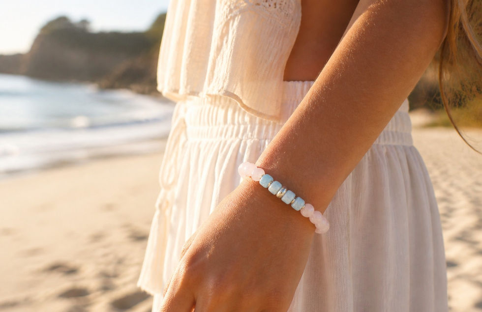 Rose Quartz and Aquamarine Bracelet Lifestyle Image