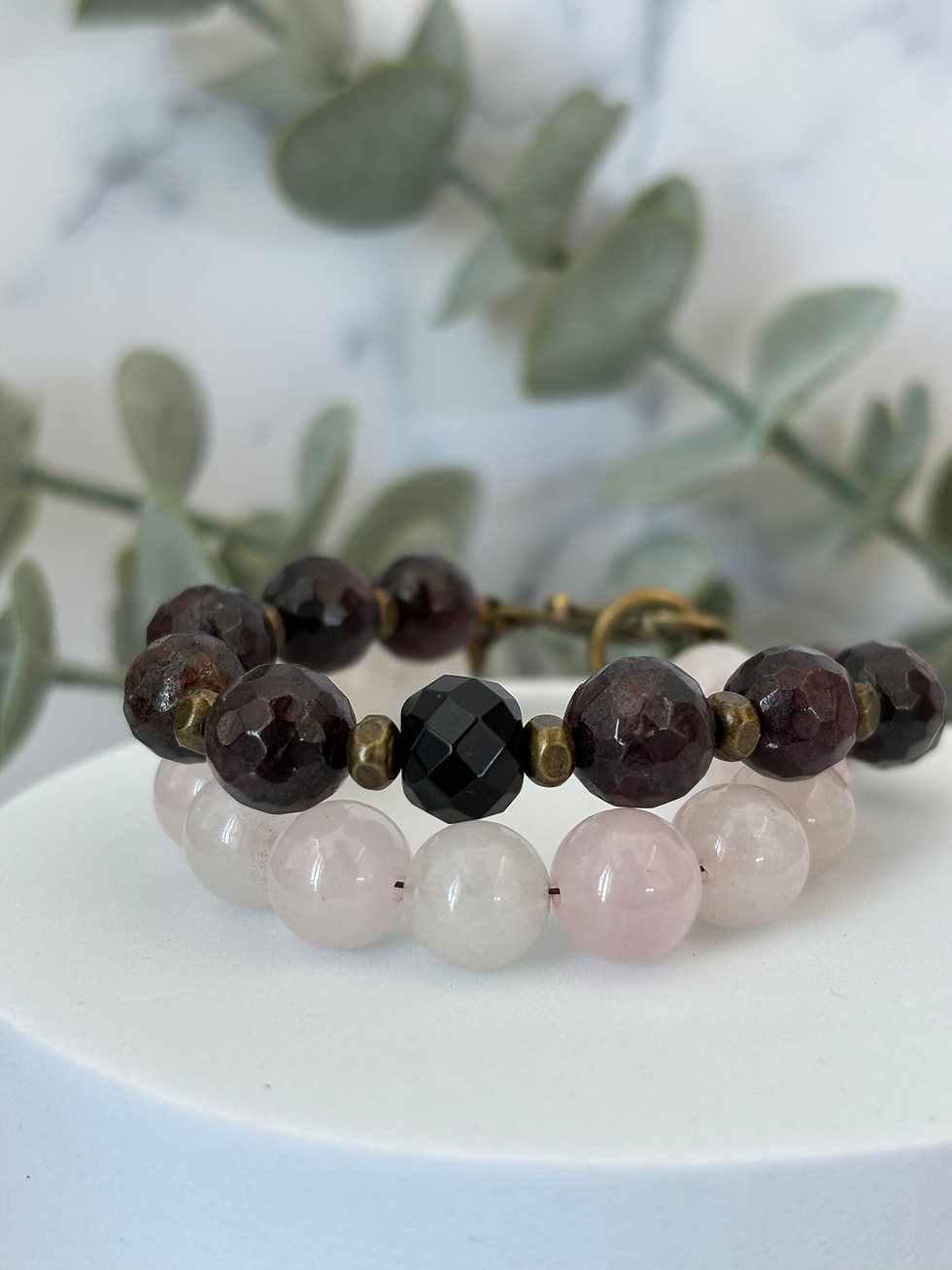 Garnet and rose quartz bracelet