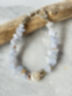 Blue lace agate bracelet with a centre pearl and handmade clasp