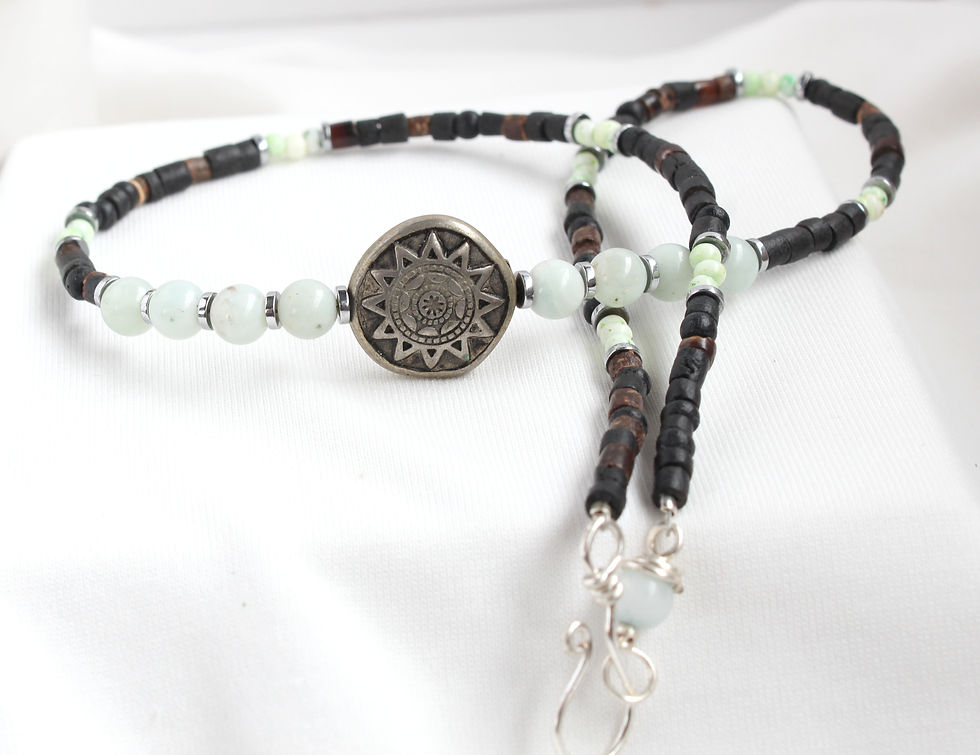 Amazonite and wooden beaded necklace