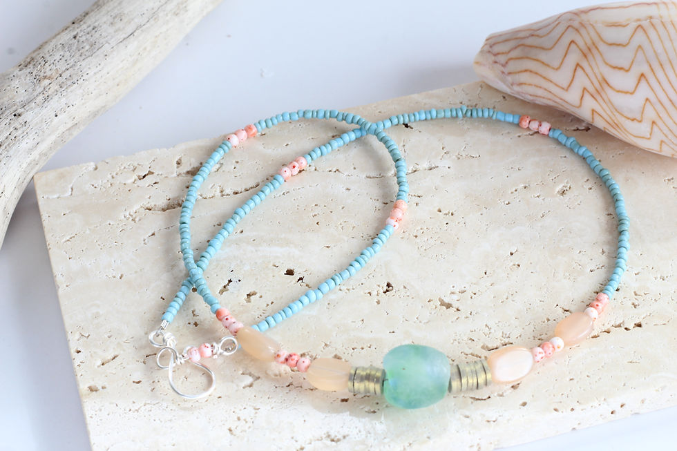 sunstone and recycled glass necklace
