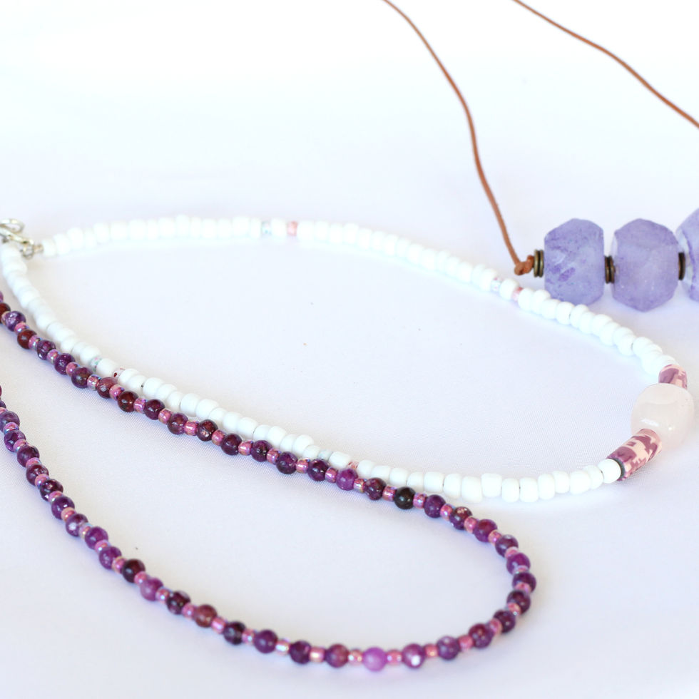 Pink and Purple Boho Necklace Set
