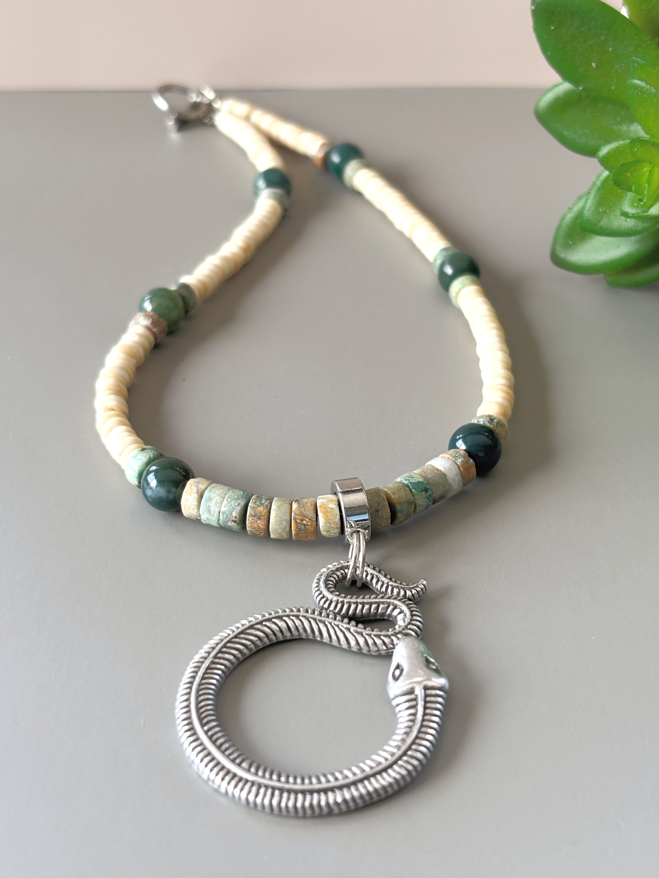 snake necklace moss agate