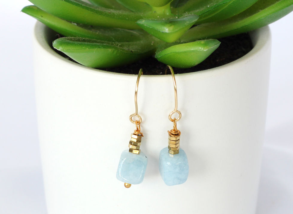 Aquamarine Earrings With Gold Hematite Beads